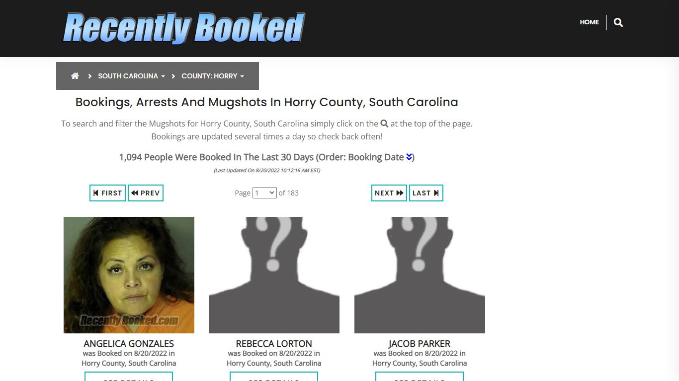 Bookings, Arrests and Mugshots in Horry County, South Carolina